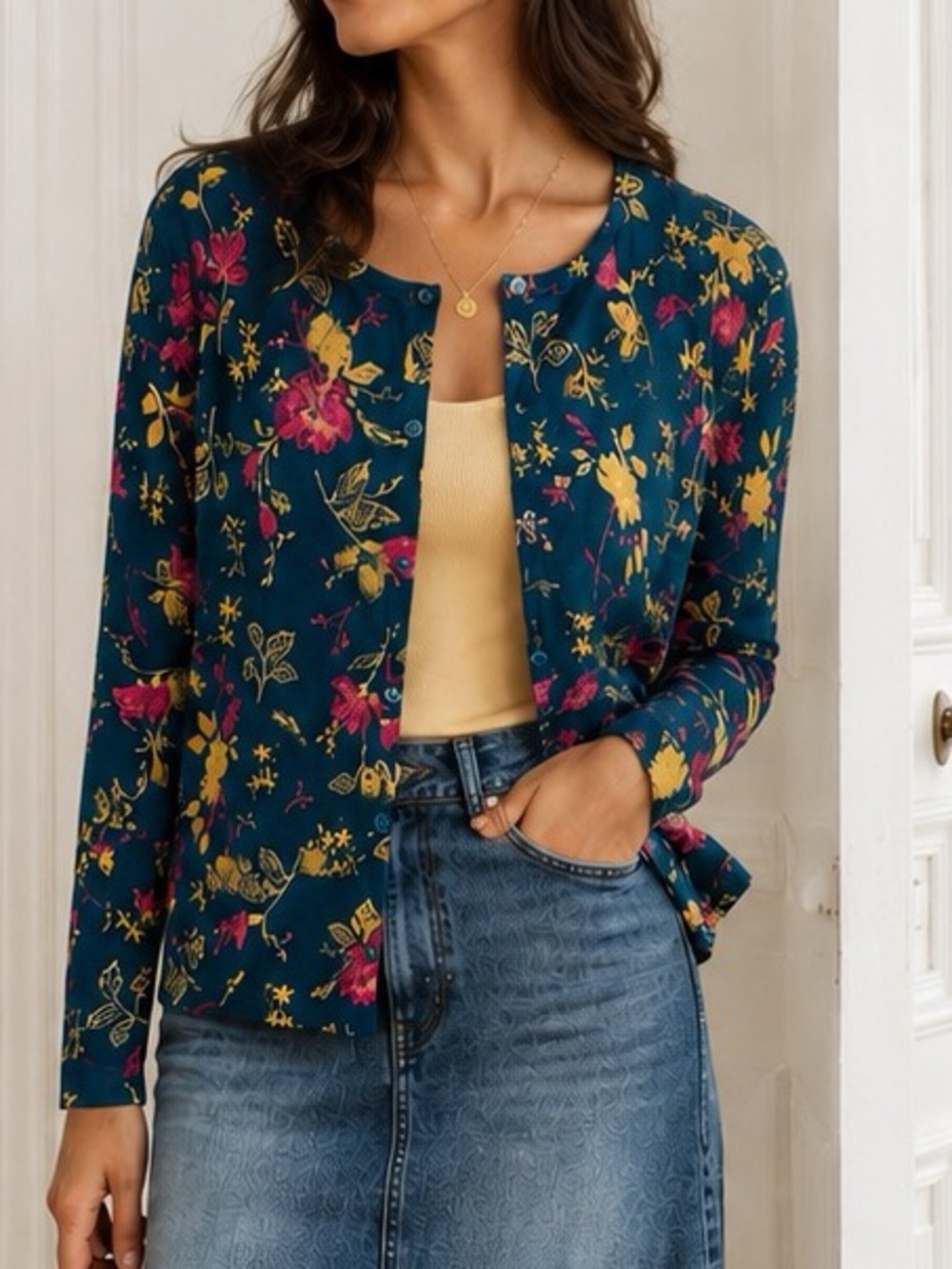 Appleseed's Women Button Front Cottagecore Garden Party Cotton Cardigan, Size XL